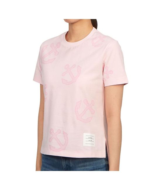 Thom Browne Pink Anchor Printed Crewneck T-Shirt