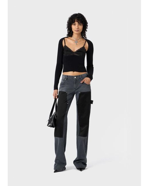 Blumarine Black Lace-Panel Knitted Top