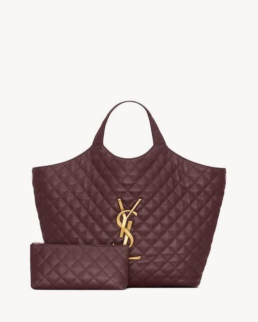 Saint Laurent Purple Icare Logo Plaque Quilted Tote Bag