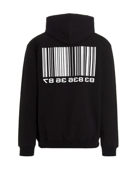VTMNTS Black Barcode Printed Drawstring Hoodie for men
