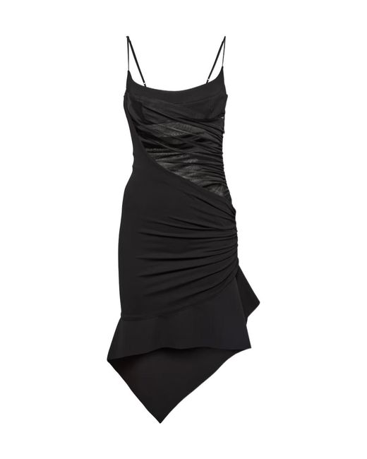 Mugler Black Asymmetric Pleated Dress