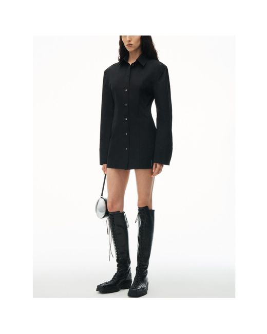 Alexander Wang Blue Boned Long-Sleeved Shirt Minidress