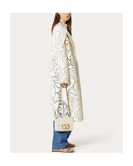 Valentino White Floral Patterned Straight Hem Coat