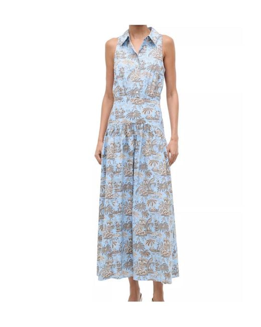 Staud Blue Floral Printed Romy Midi Dress