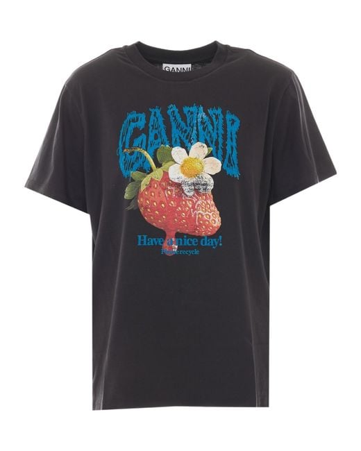 Ganni Black Strawberry Graphic T-Shirt