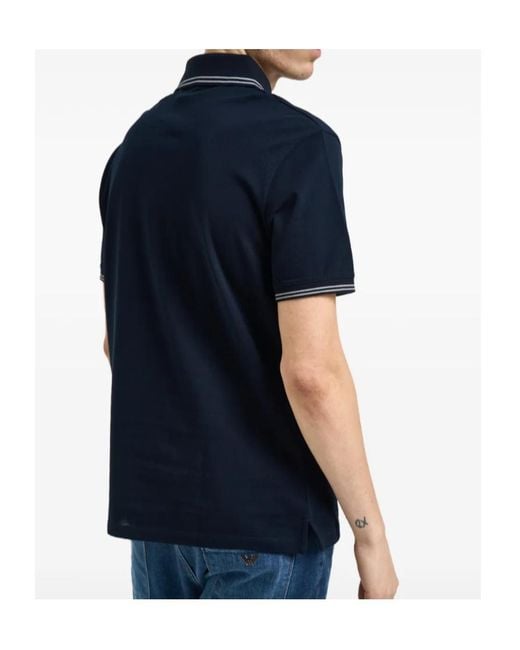 Emporio Armani Blue Stripe Detailed Short-Sleeved Polo Shirt for men
