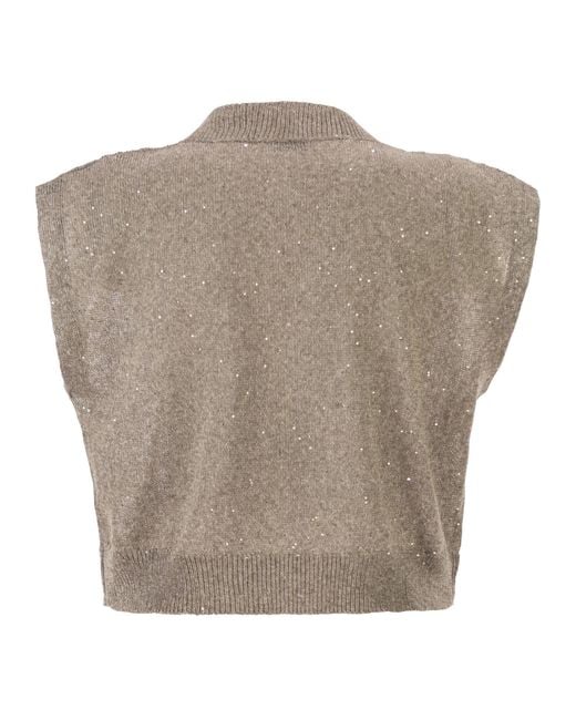 Brunello Cucinelli Gray V-Neck Top