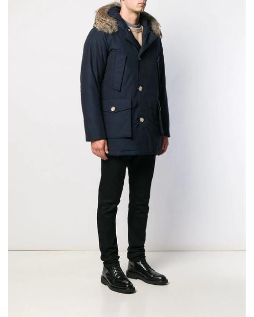 Woolrich Blue Dark Hooded Down Jacket for men