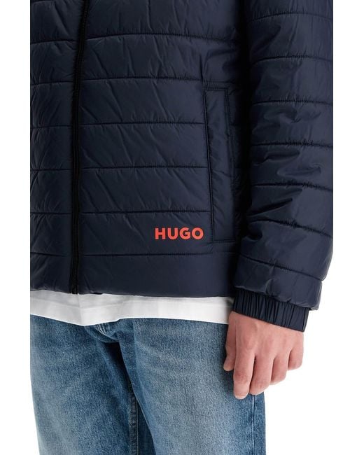 Boss Blue Logo-Printed Zipped Padded Jacket for men