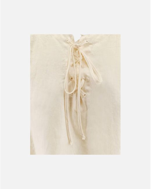 Aspesi Natural Lace-Up Short-Sleeve Blouse