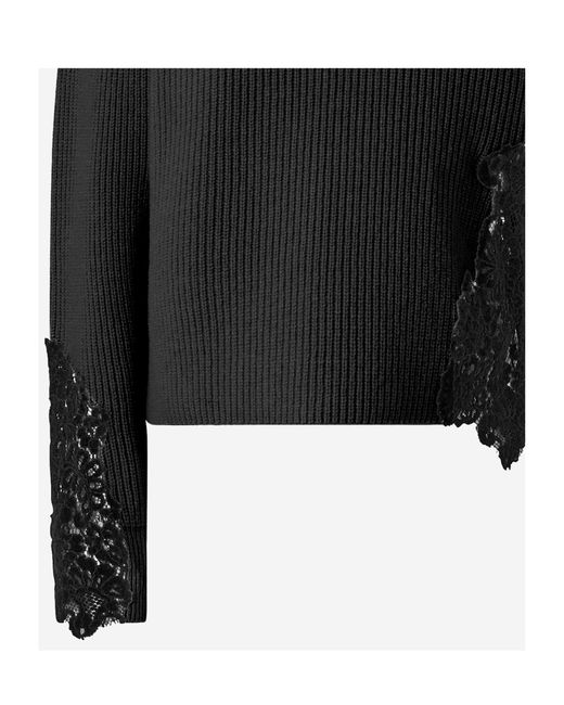 Pinko Black Lace-Appliqué Crewneck Jumper