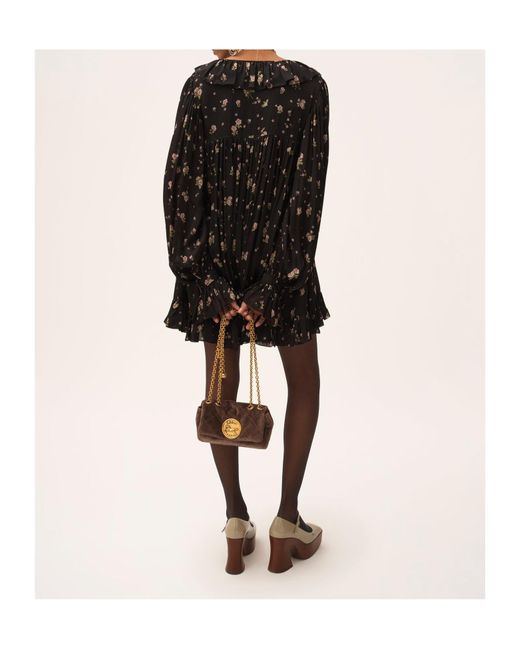Chloé Black Chloé Gathered Long-Sleeved Mini Dress