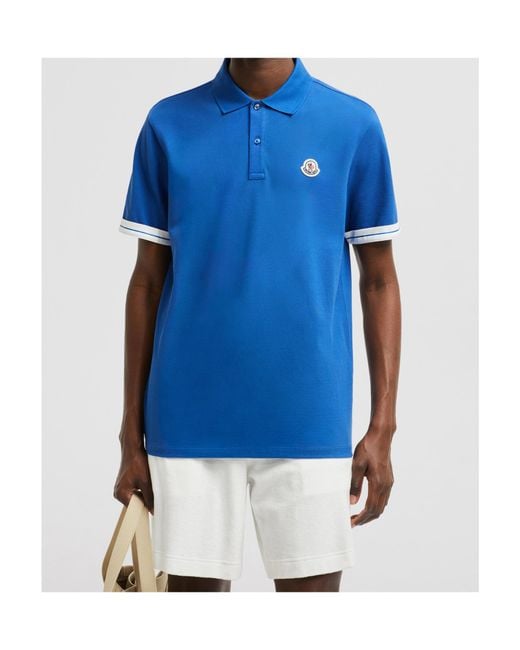 Moncler Blue Logo Cotton Piquet Polo Shirt for men