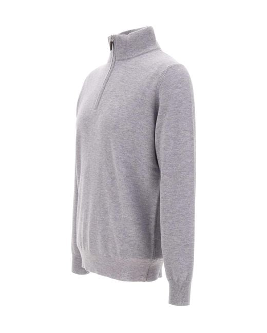 Kangra Cashmere Gray Kangra Half Zip Stand Collar Knitted Sweater for men