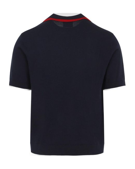 Casablanca Blue Logo Embroidered Knitted Track Polo Shirt for men