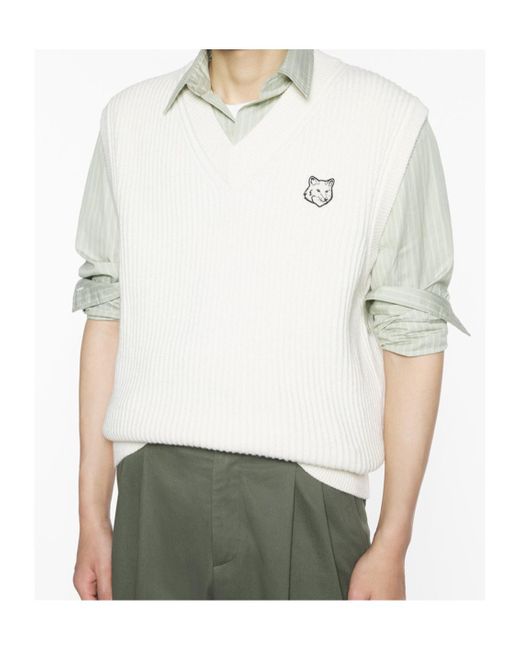 Maison Kitsuné White Maison Kitsun Fox Head Ribbed Vest for men