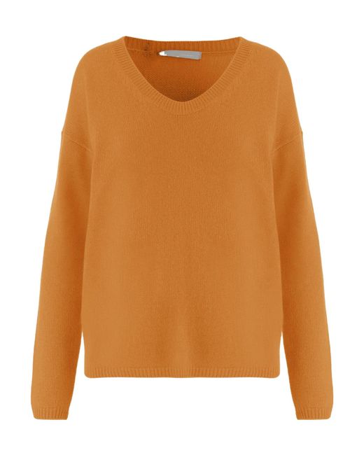 Allude Orange V-Neck Cashmere Sweater