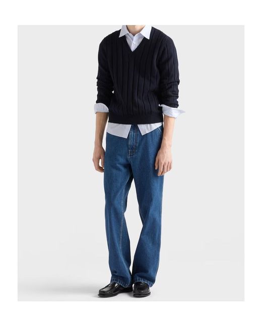 Prada Blue V-Neck Sweater for men