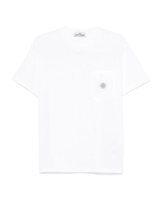 Stone Island White Logo Patch Crewneck T-Shirt for men