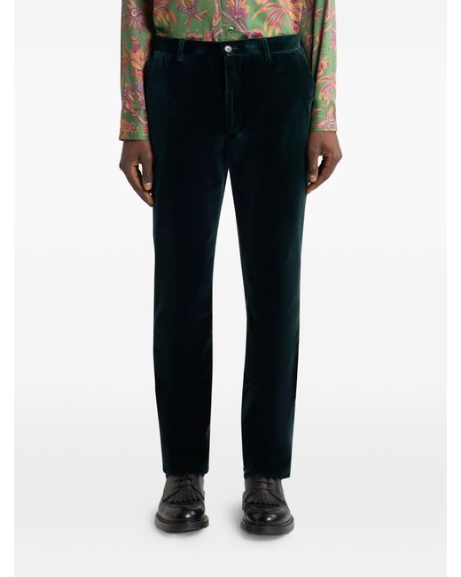 Etro Blue Stretch Velvet Trousers for men
