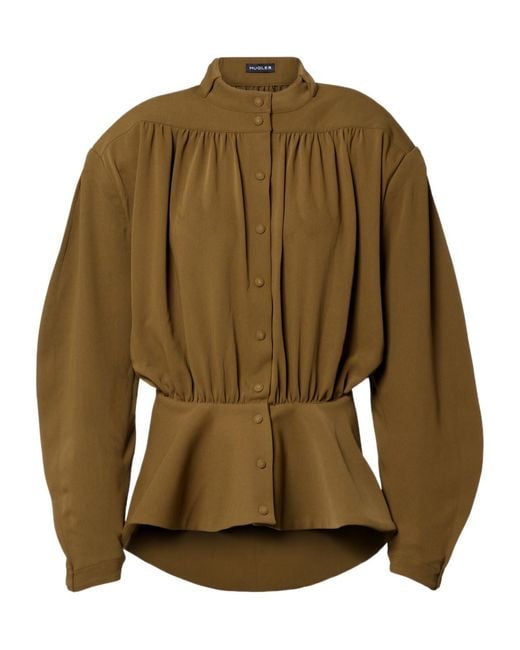 Mugler Green Crepe Chevron Shirt