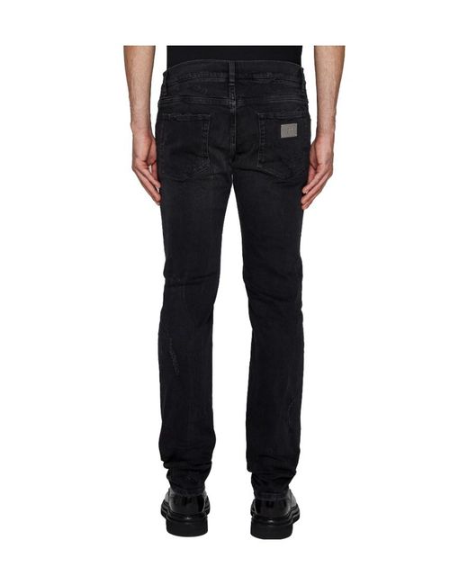 Dolce & Gabbana Black Logo Plaque Distressed Jeans for men
