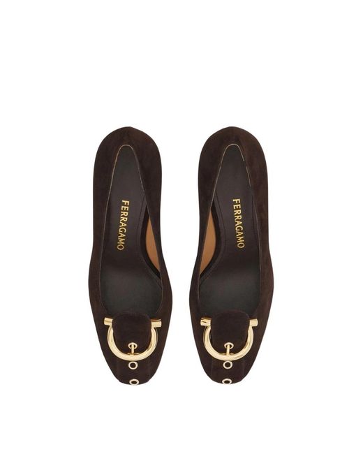 Ferragamo Brown Gancini Block Heel Pump