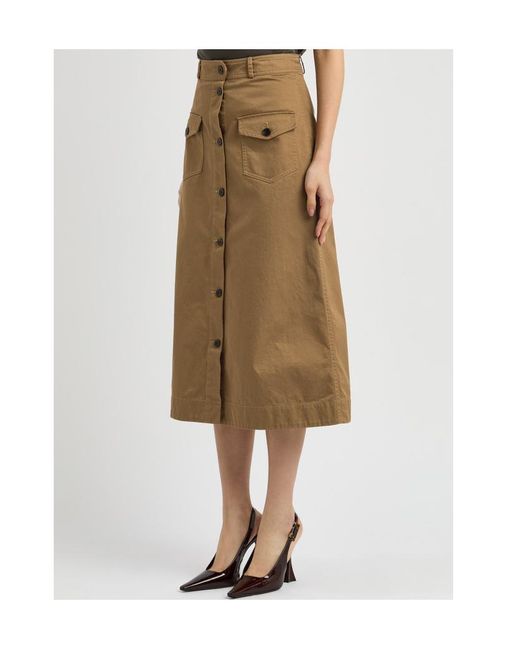 Saint Laurent Natural Cotton-Twill Midi Skirt