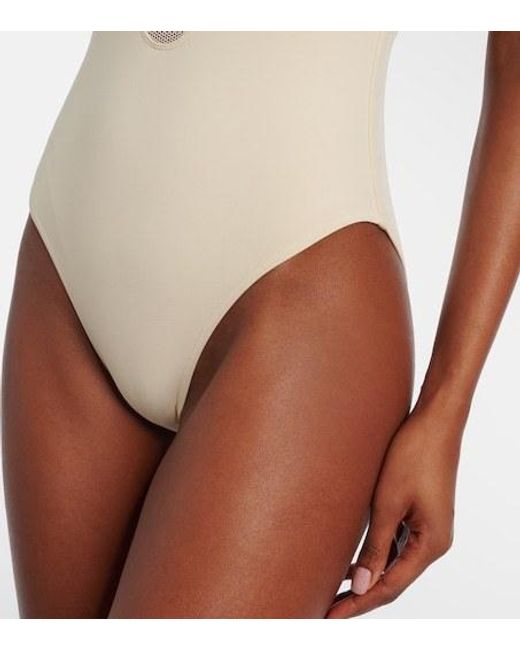 Eres White Unique Mesh-Trimmed Swimsuit