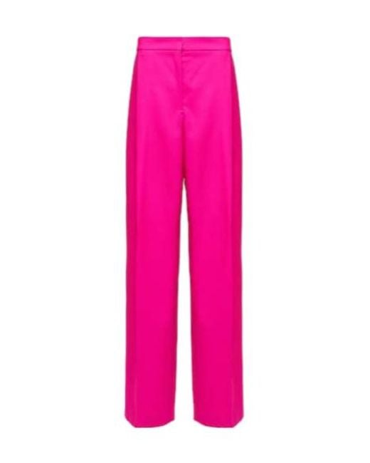 Oscar de la Renta Pink Pleated High-Rise Wool And Mohair Pants