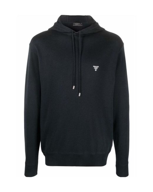 Prada Blue Logo Hooded Sweater for men