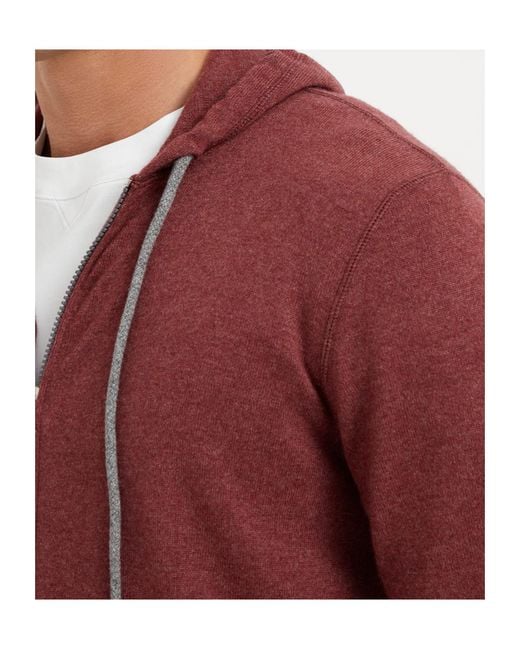 Brunello Cucinelli Red Zip-Up Cashmere Hoodie for men