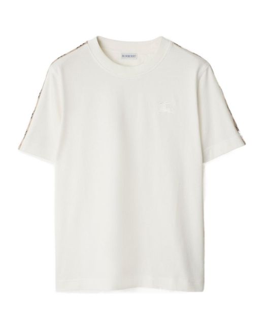 Burberry White Checked-Trim Crewneck T-Shirt