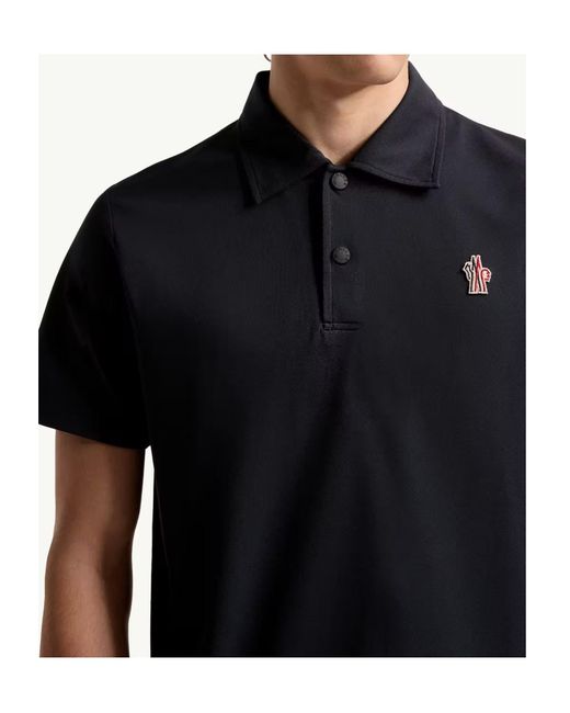 Moncler Black Grenoble Logo-Patch Short-Sleeved Polo Shirt for men
