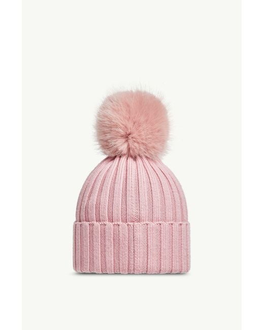 Moncler Pink Wool Beanie With Pom Pom