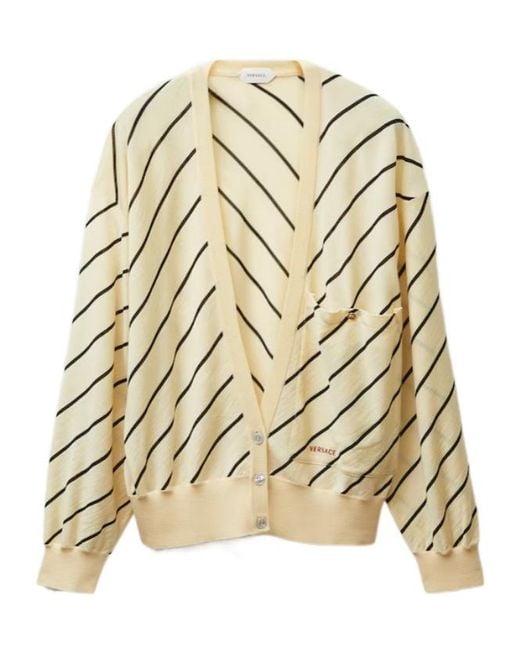 Versace Metallic Striped V-Neck Cardigan