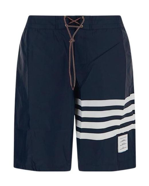 Thom Browne Blue Bar Drawstring Shorts for men