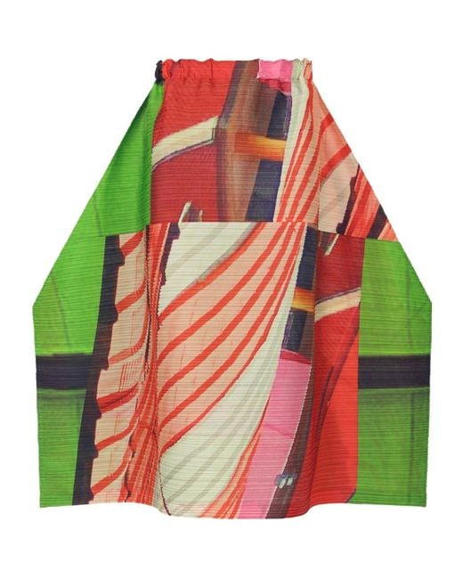 Pleats Please Issey Miyake Red Panelled Pleated Skirt