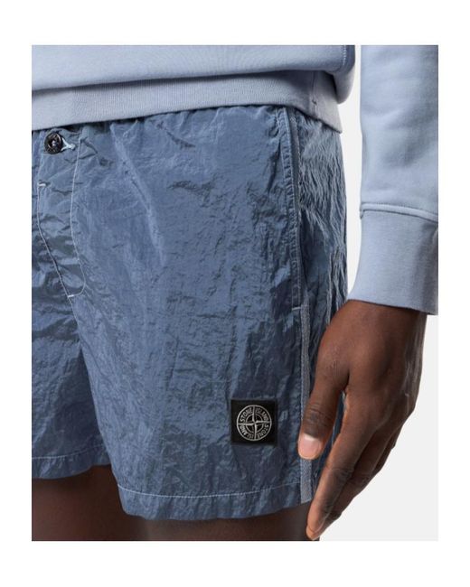 Stone Island Blue Logo Patch Drawstring Shorts for men