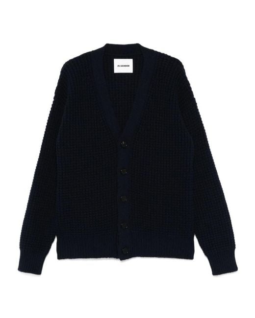 Jil Sander Blue V-Neck Cardigan for men
