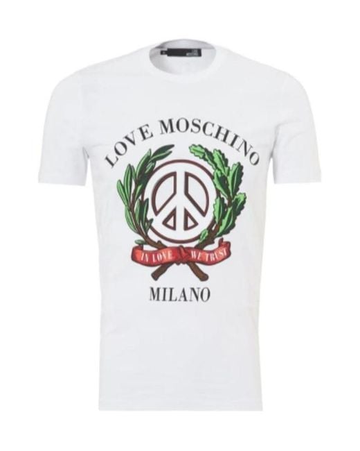 Moschino White Logo Printed T-Shirt for men