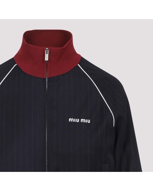 Miu Miu Blue Pinstriped Zipper Blouson Jacket