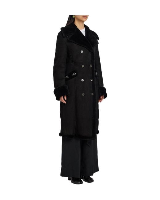 Simone Rocha Black Double-Breasted Shearling Coat