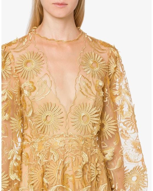 Alberta Ferretti Metallic Embroidered Long Tulle Dress