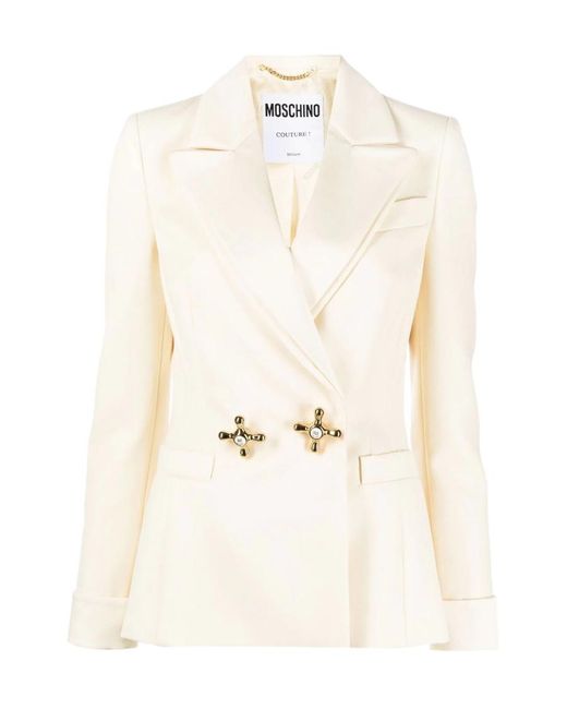 Moschino White Faucet Handle Double-Breasted Blazer