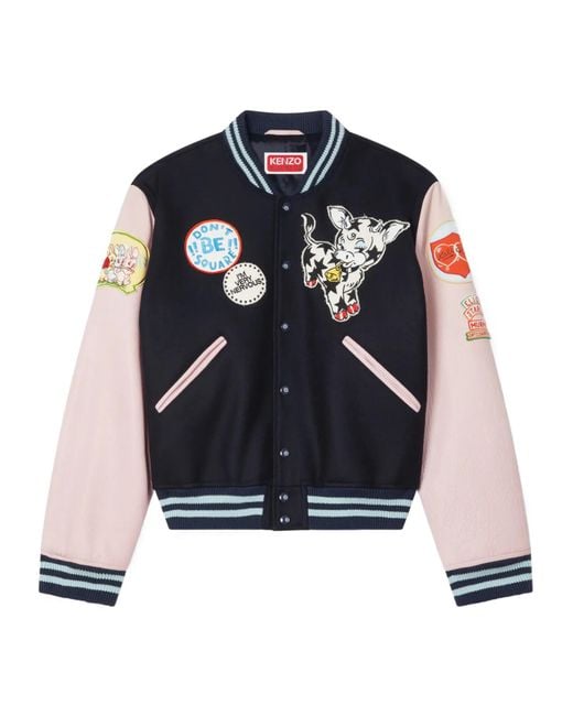 KENZO Blue Badges Embroidered Varsity Jacket for men