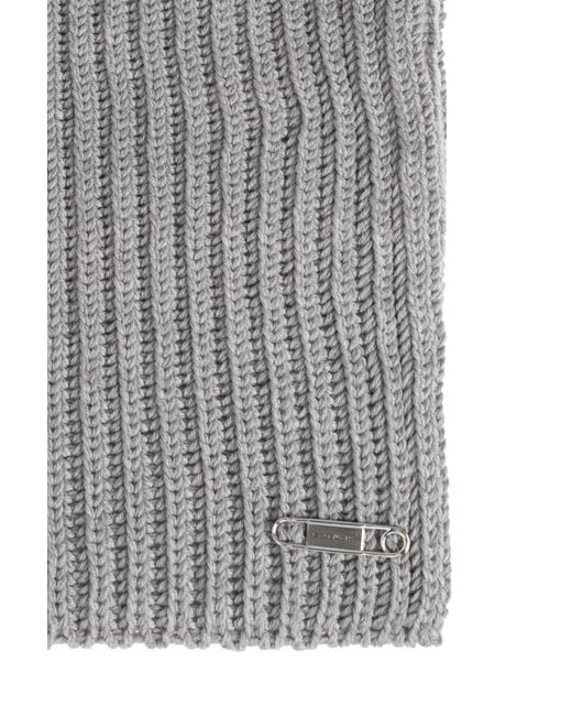 Givenchy Gray Logo Safety-Pin Knitted Scarf for men