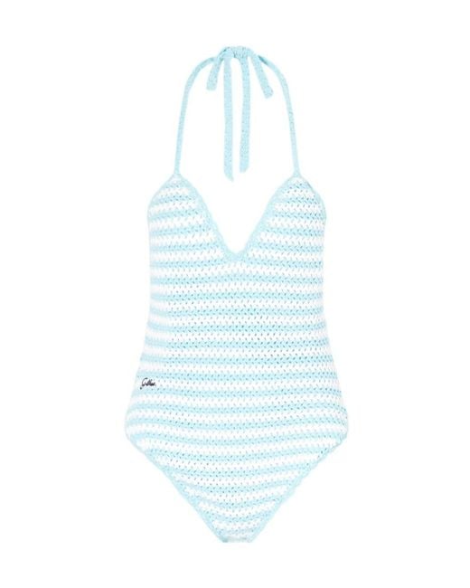 Jonathan Simkhai Blue Karoline Striped Crocheted Swimsuit