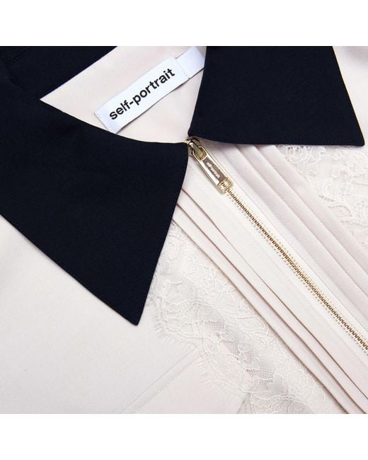 Self-Portrait White Twill Contrast Collar Midi Dress