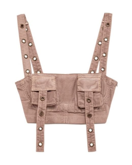 Blumarine Pink Cargo-Style Eyelet Detailed Cropped Top